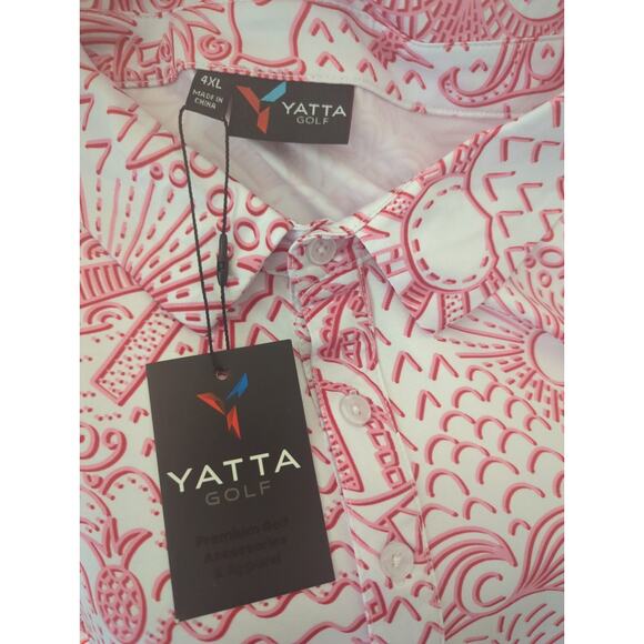 Yatta Golf tropical sporty red pink white polo 4xl shirt NWT - Picture 6 of 8